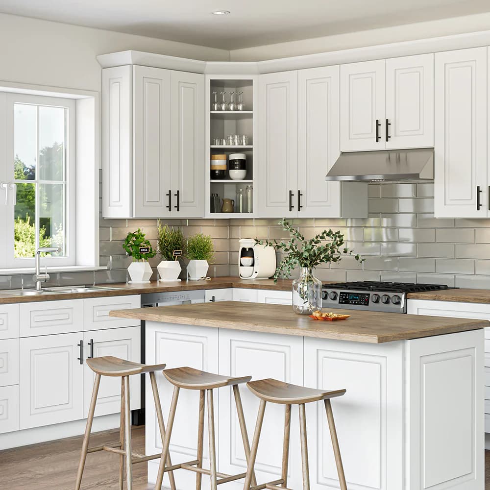 Raised panel kitchen cabinets hero