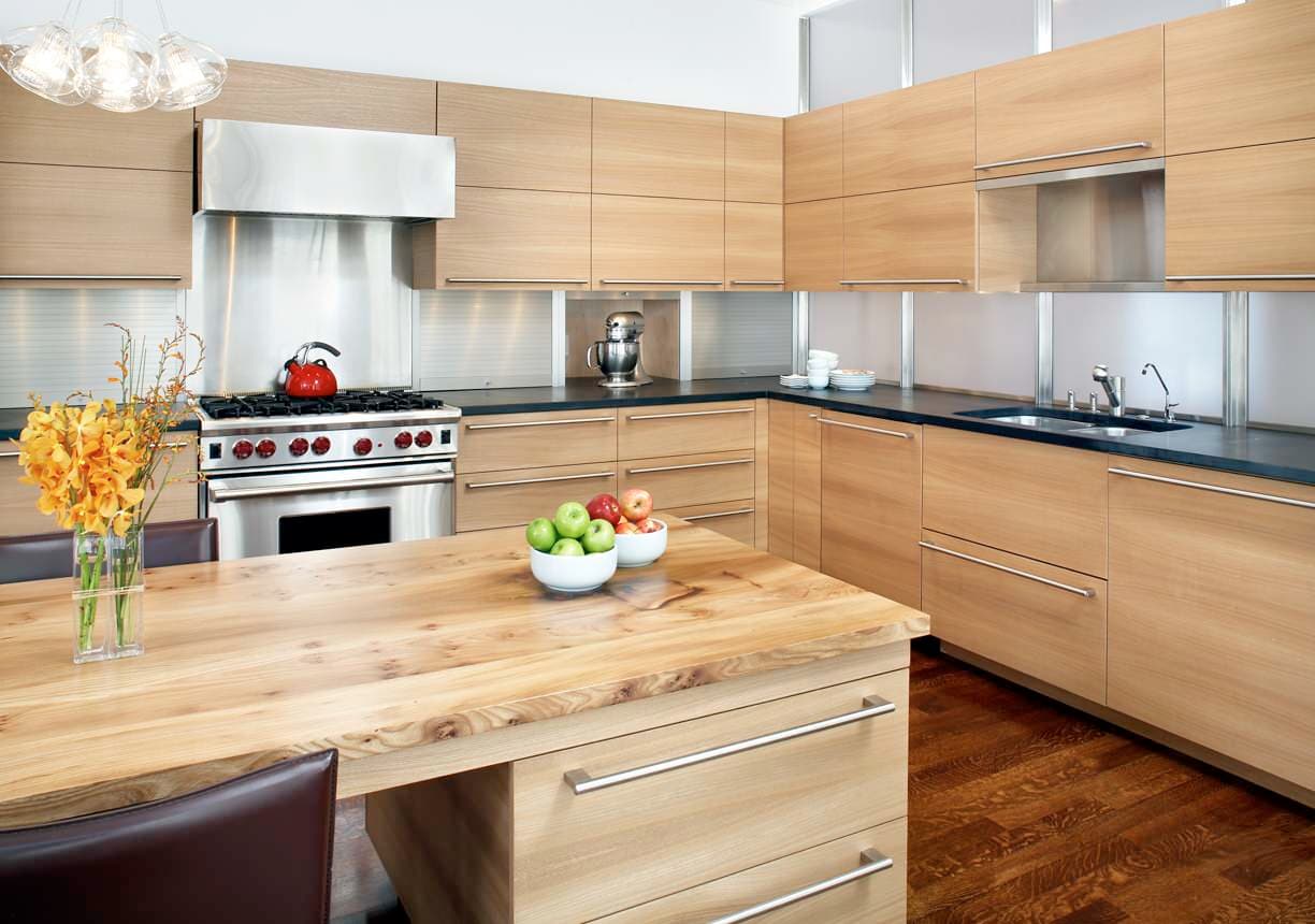 Modern style kitchen cabinet with sleek slab doors