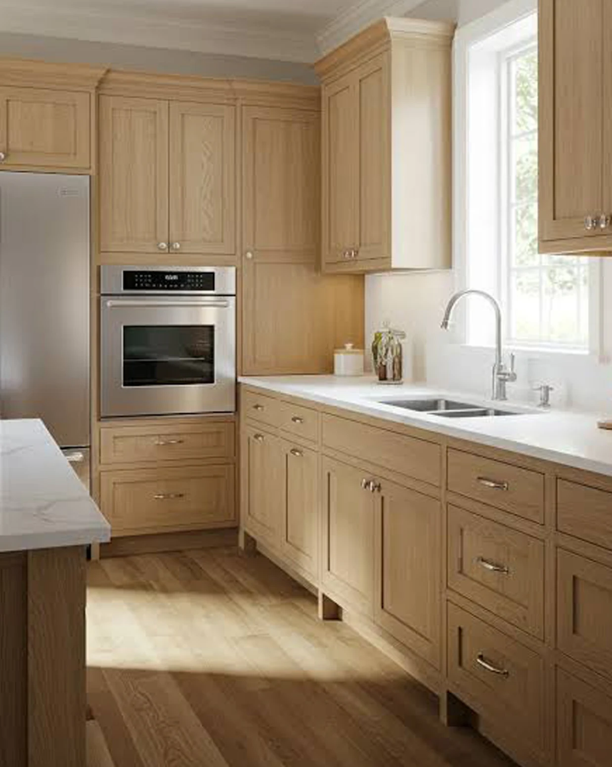 Shaker dove gray cabinets in kitchen