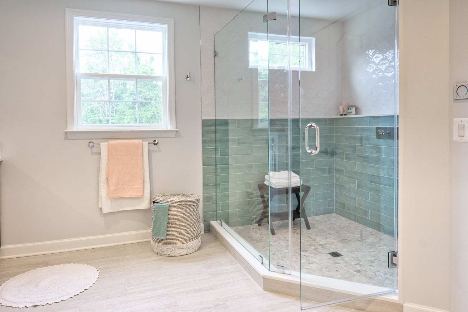 Modern bathroom interior with a shower box